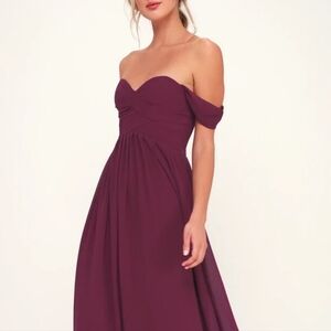 NEW $90 Lulus Harmonious Love Off Shoulder Maxi Dress Gown Burgundy Size M #S530